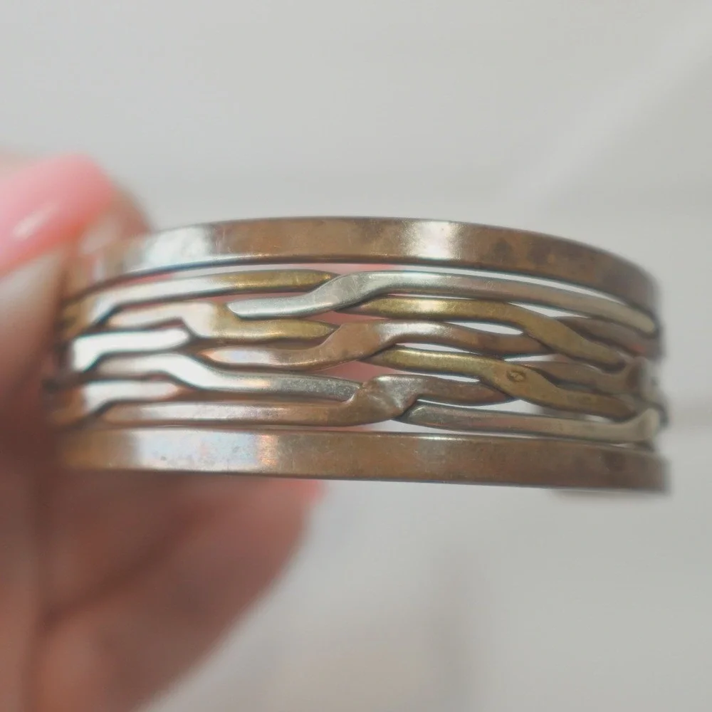 Vintage Multi-Strand Mixed-Metal Copper Cuff Bracelet Layered Wave Wire Unisex